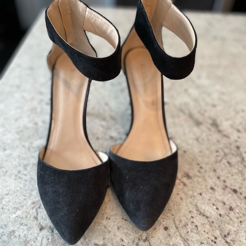 Black suede BCBG heels, size 10